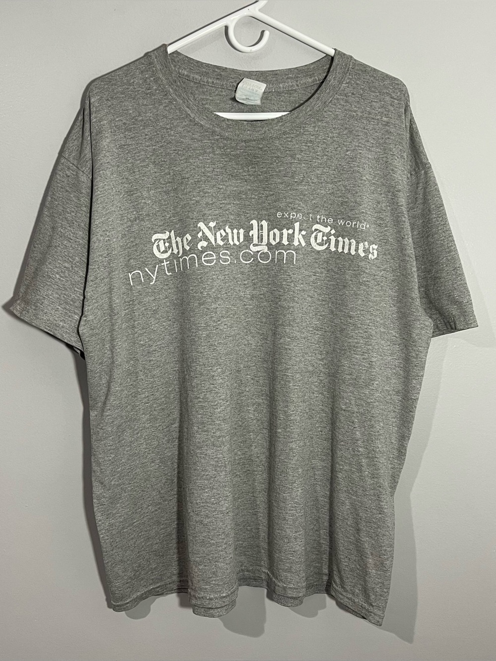 Vintage The New York Times Magazine Gray White Short Sleeve T-Shirt Mens XL